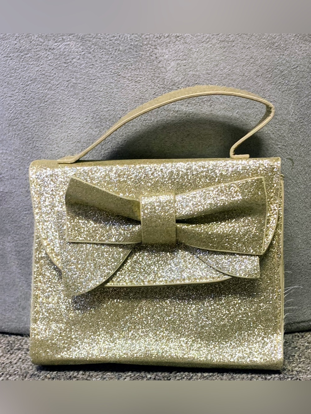 Gold Glitter Bow Top-Handle Kids Bag